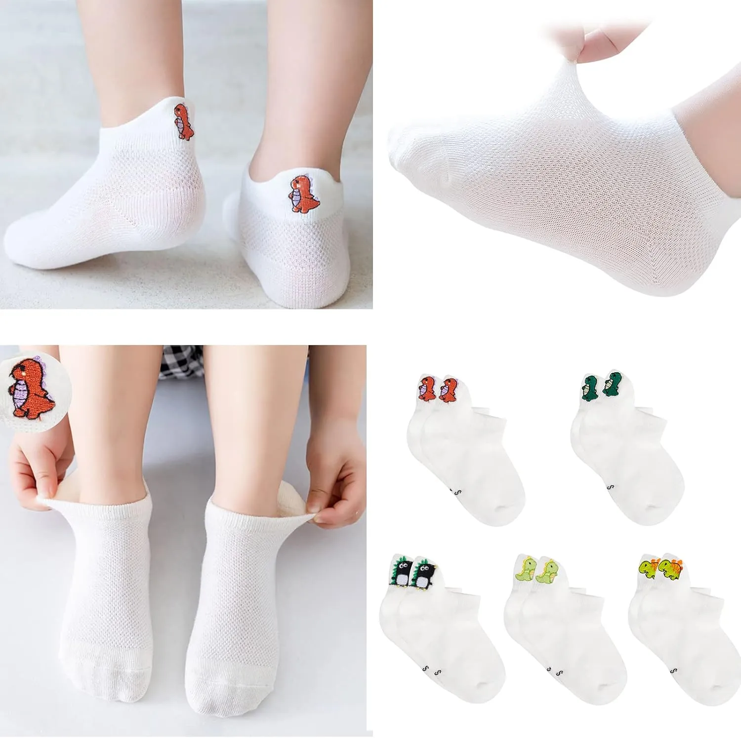Looching 5 Pack Baby Girls Boys Mesh Thin Socks Cotton Low Cut Kids Toddler No Show Ankle Socks 1-12T Soft White/Multicolor