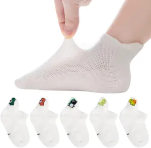 Looching 5 Pack Baby Girls Boys Mesh Thin Socks Cotton Low Cut Kids Toddler No Show Ankle Socks 1-12T Soft White/Multicolor