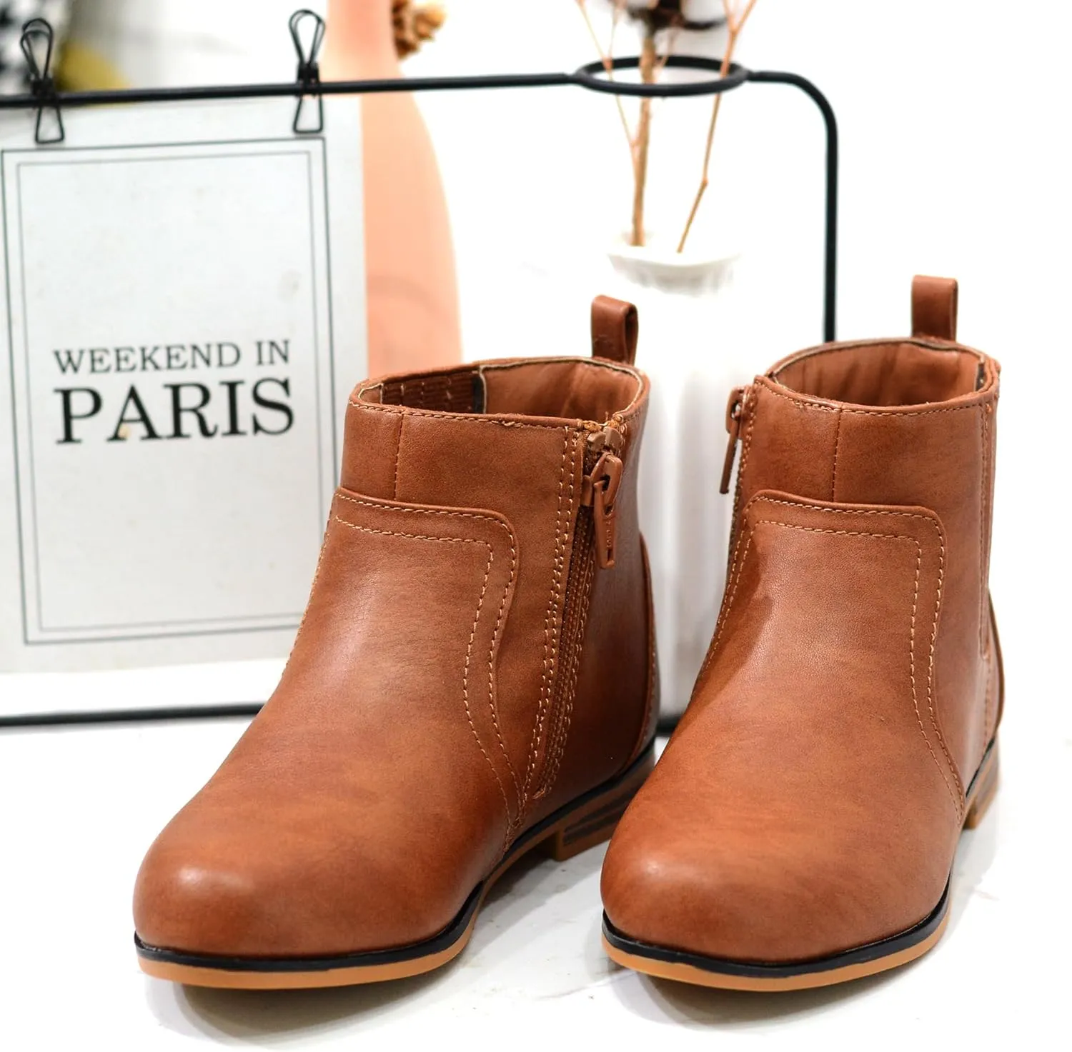 LseLom Girls Chelsea Boots Ankle Boots for Girls with Zipper Short Suede Booties Fashion Boots for Toddler/Little Kids