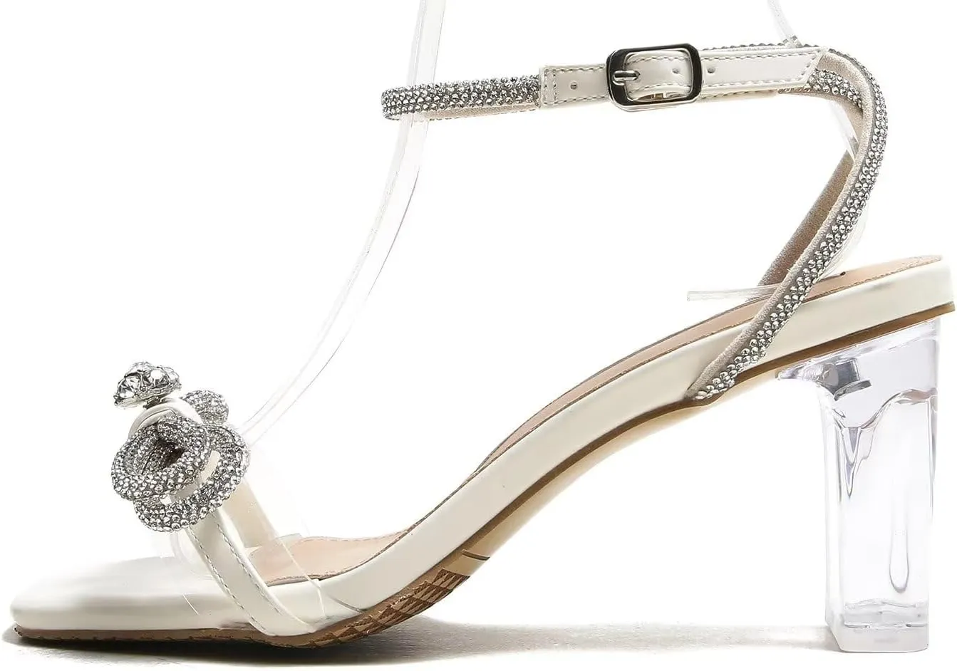 LUXINYU Women's High Heeled Sandals Sparkling Rhinestone Tassel Ankle Strap Chunky Heels Wedding Bridal Crystal Shoes Evening Prom Dress Heels
