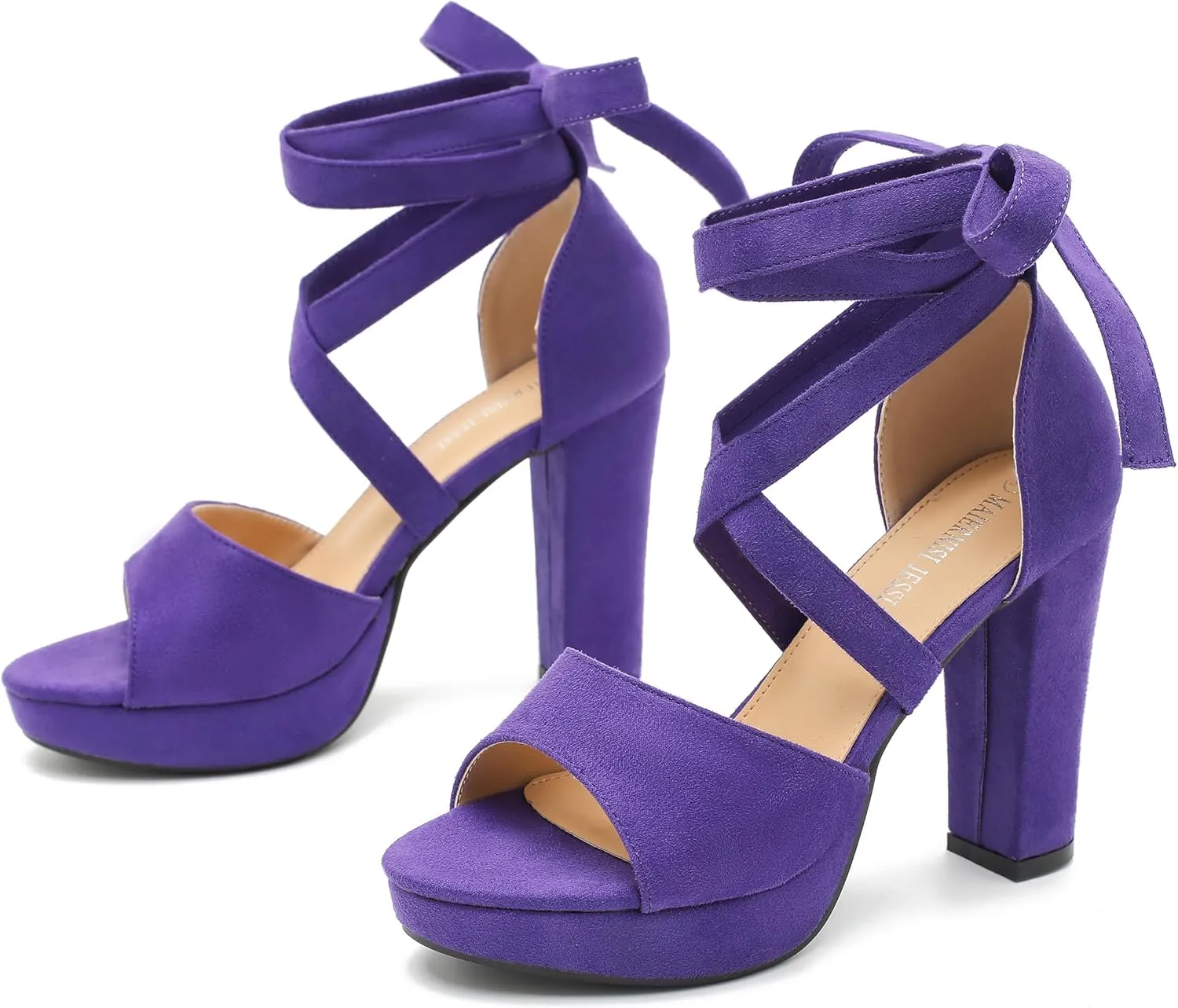 MAIERNISI JESSI Strappy Heels for Women Platform Lace Up Heels Open Toe Chunky High Heel Dress Sandals