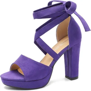 MAIERNISI JESSI Strappy Heels for Women Platform Lace Up Heels Open Toe Chunky High Heel Dress Sandals