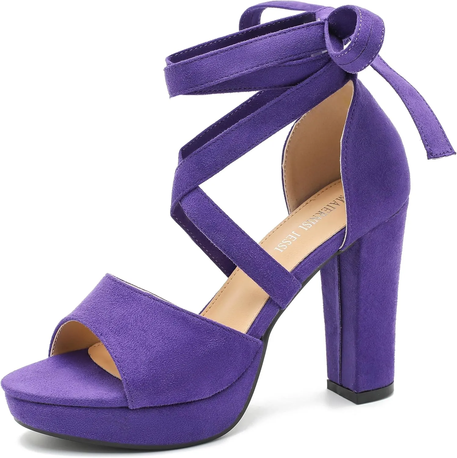 MAIERNISI JESSI Strappy Heels for Women Platform Lace Up Heels Open Toe Chunky High Heel Dress Sandals