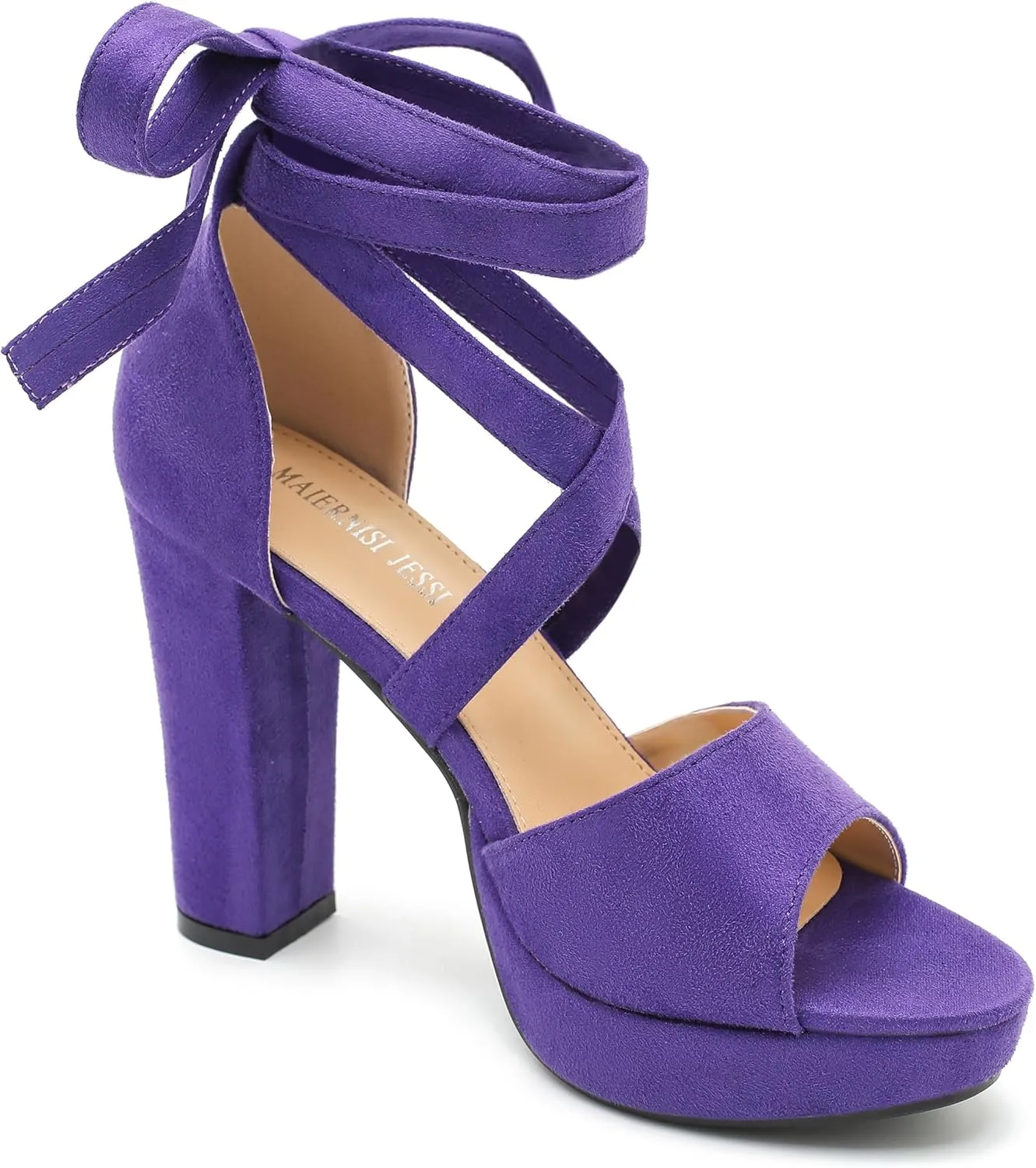 MAIERNISI JESSI Strappy Heels for Women Platform Lace Up Heels Open Toe Chunky High Heel Dress Sandals