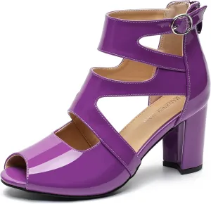 MAIERNISI JESSI Woman Gladiator Peep Toe Sandals Chunky Heels Hollow Out Zip Dress Sandals