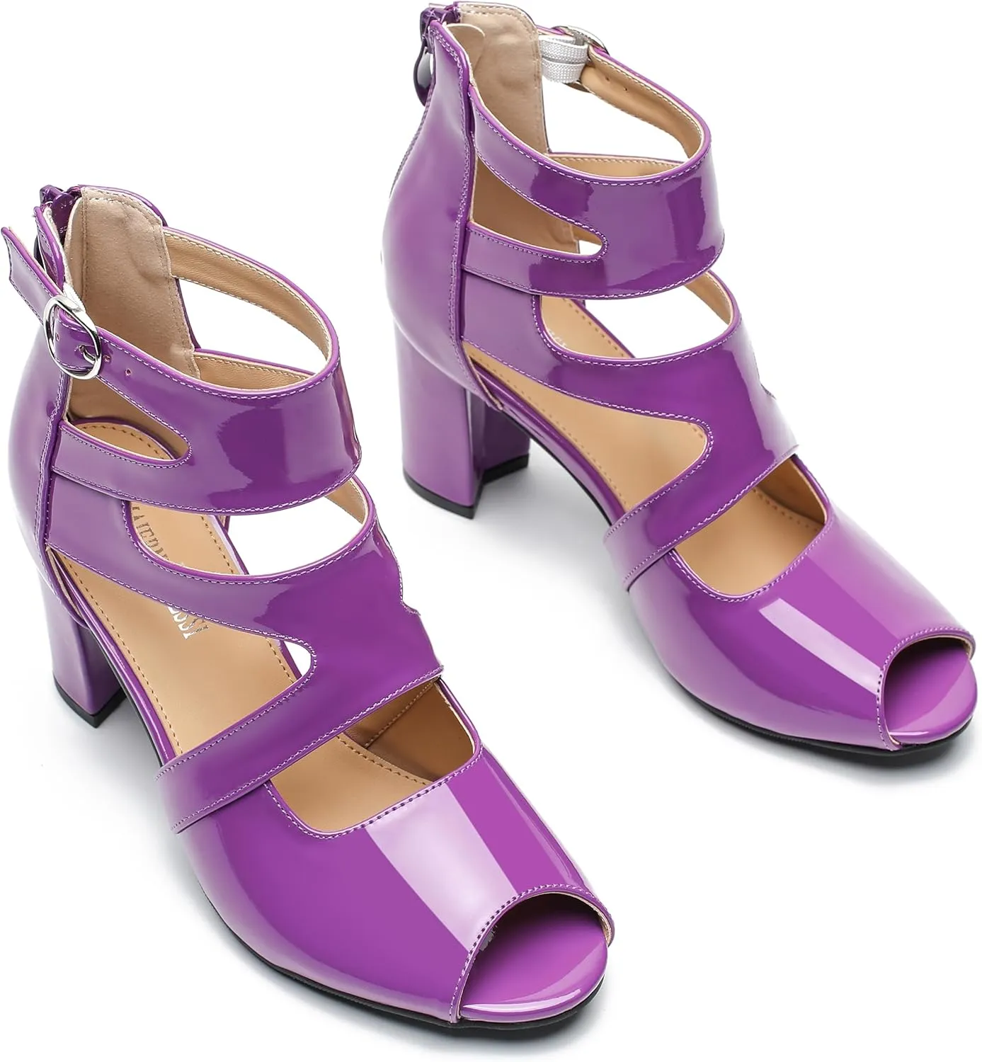 MAIERNISI JESSI Woman Gladiator Peep Toe Sandals Chunky Heels Hollow Out Zip Dress Sandals