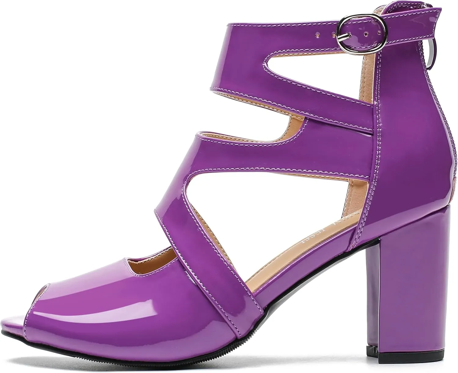 MAIERNISI JESSI Woman Gladiator Peep Toe Sandals Chunky Heels Hollow Out Zip Dress Sandals