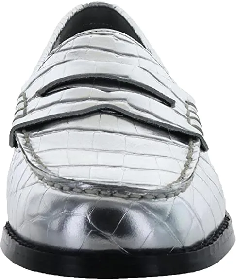 Marc Fisher LTD Womens Halli Metallic Penny Loafers Silver 7.5 Medium (B,M)