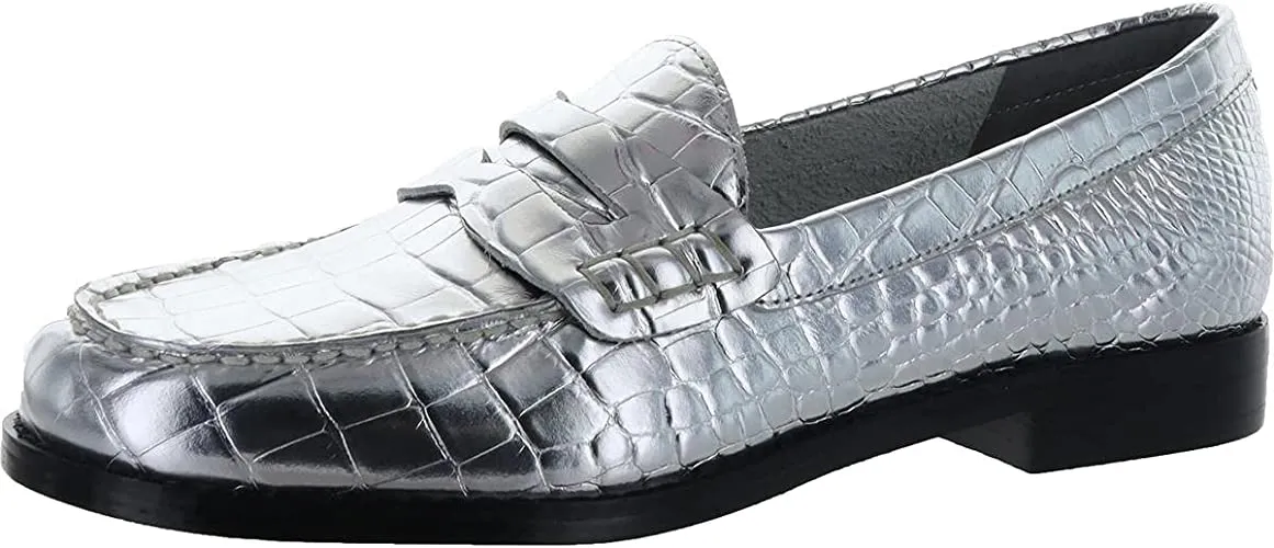 Marc Fisher LTD Womens Halli Metallic Penny Loafers Silver 7.5 Medium (B,M)