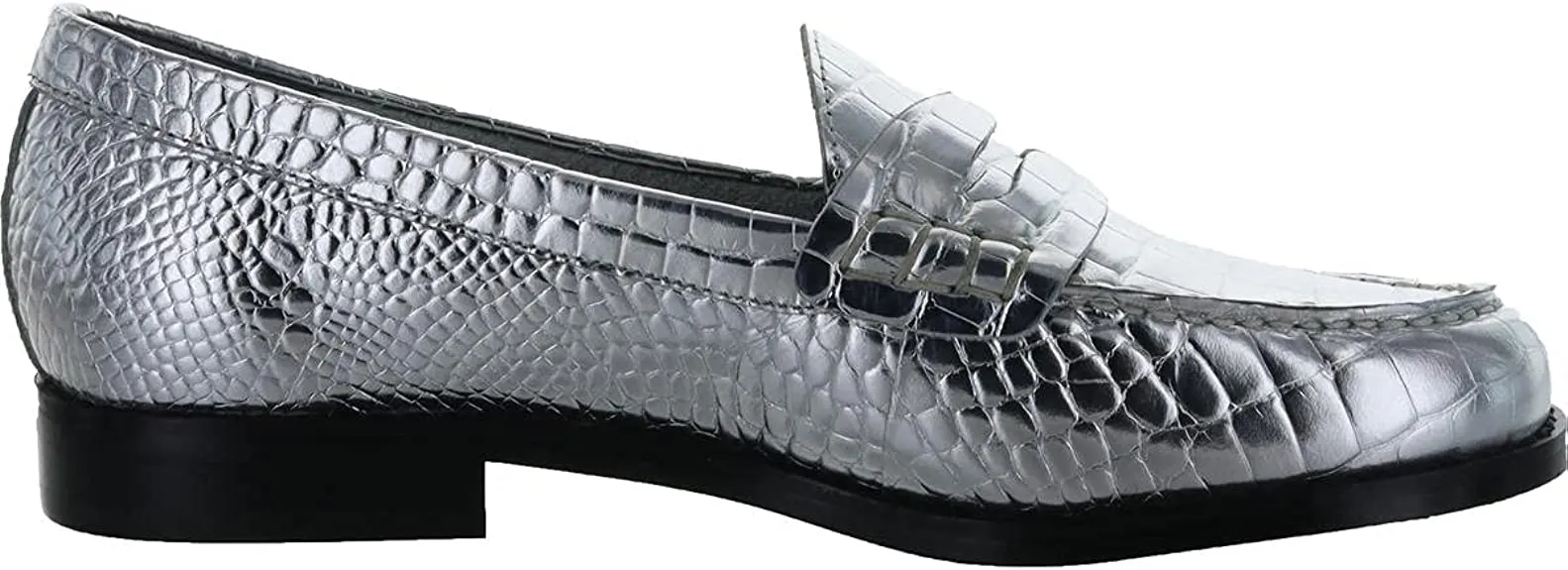 Marc Fisher LTD Womens Halli Metallic Penny Loafers Silver 7.5 Medium (B,M)