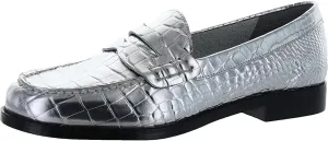 Marc Fisher LTD Womens Halli Patent Leather Penny Loafers Silver 8 Medium (B,M)