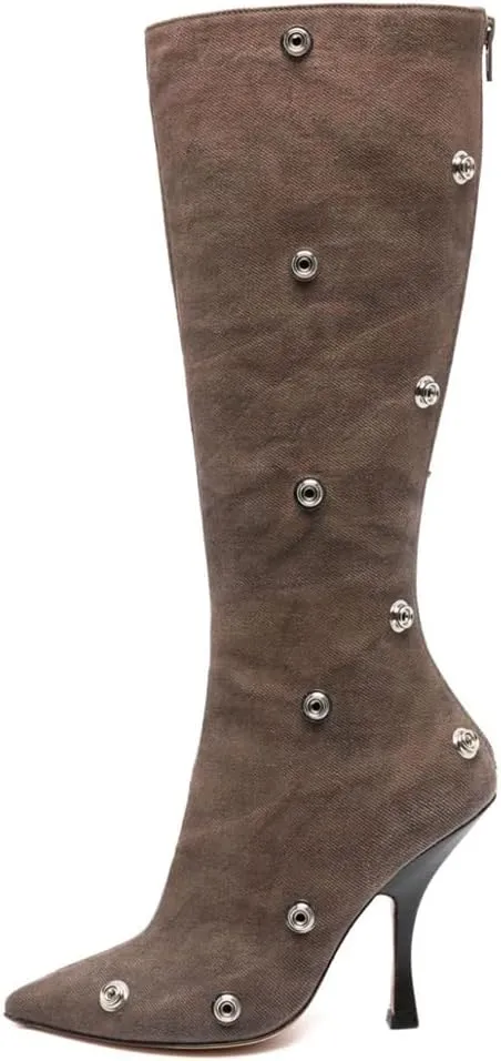 Mattiventon Women's Stiletto Knee High Boots Slouchy High Heel Boots Pointed Toe Boot with Zipper Fashion Slouchy Ruched Boot
