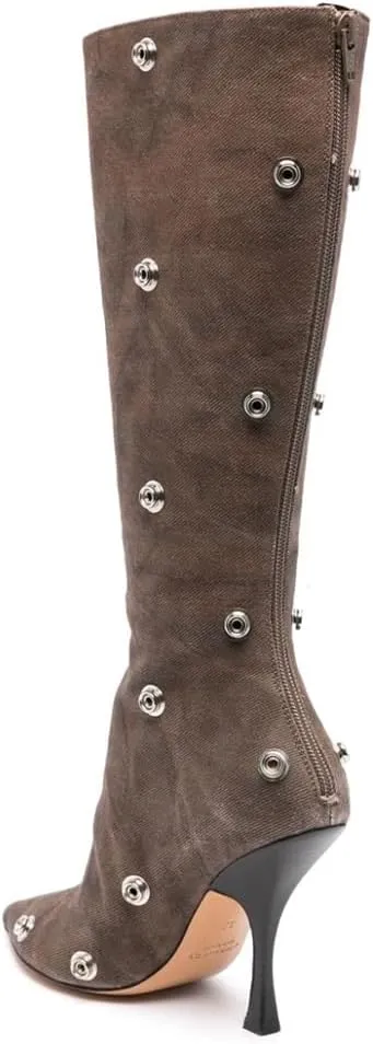 Mattiventon Women's Stiletto Knee High Boots Slouchy High Heel Boots Pointed Toe Boot with Zipper Fashion Slouchy Ruched Boot
