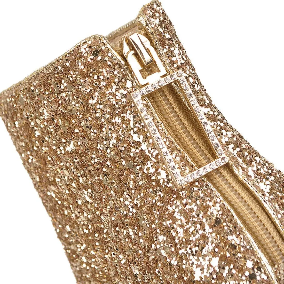 MAVMAX Women's Sequin Glitter Ankle Boots Chunky Heels Sparkly Booties