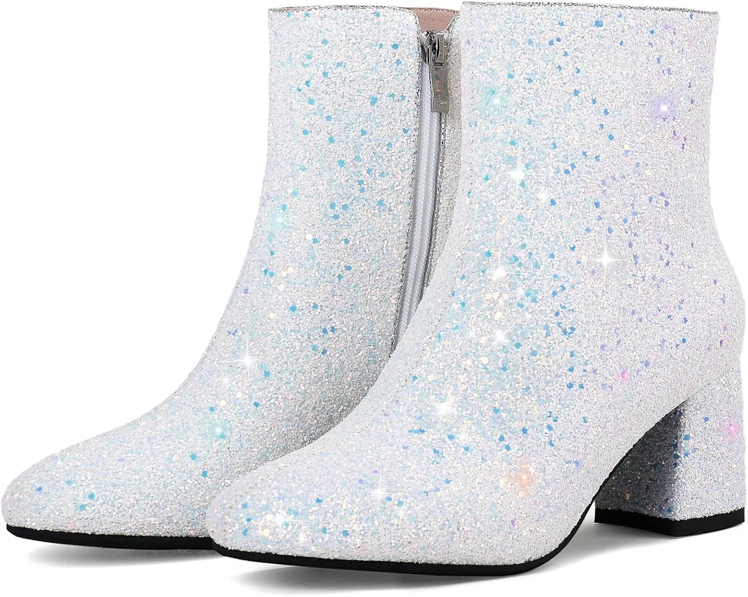MAVMAX Women's Sequin Glitter Ankle Boots Chunky Heels Sparkly Booties