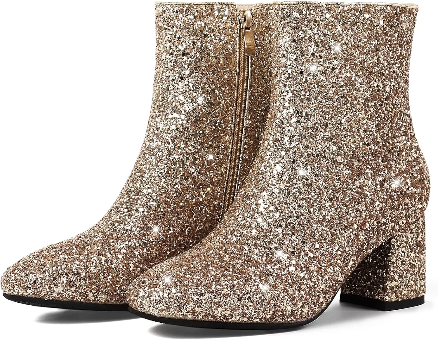 MAVMAX Women's Sequin Glitter Ankle Boots Chunky Heels Sparkly Booties