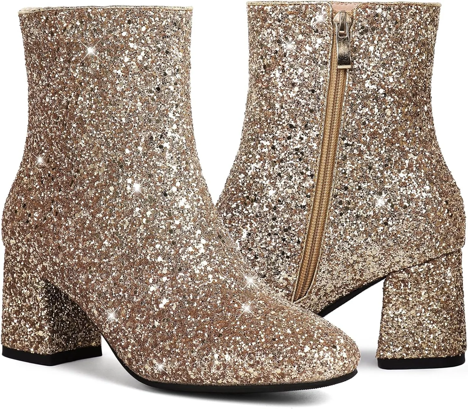 MAVMAX Women's Sequin Glitter Ankle Boots Chunky Heels Sparkly Booties