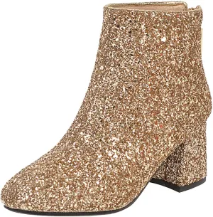 MAVMAX Women's Sequin Glitter Ankle Boots Chunky Heels Sparkly Booties