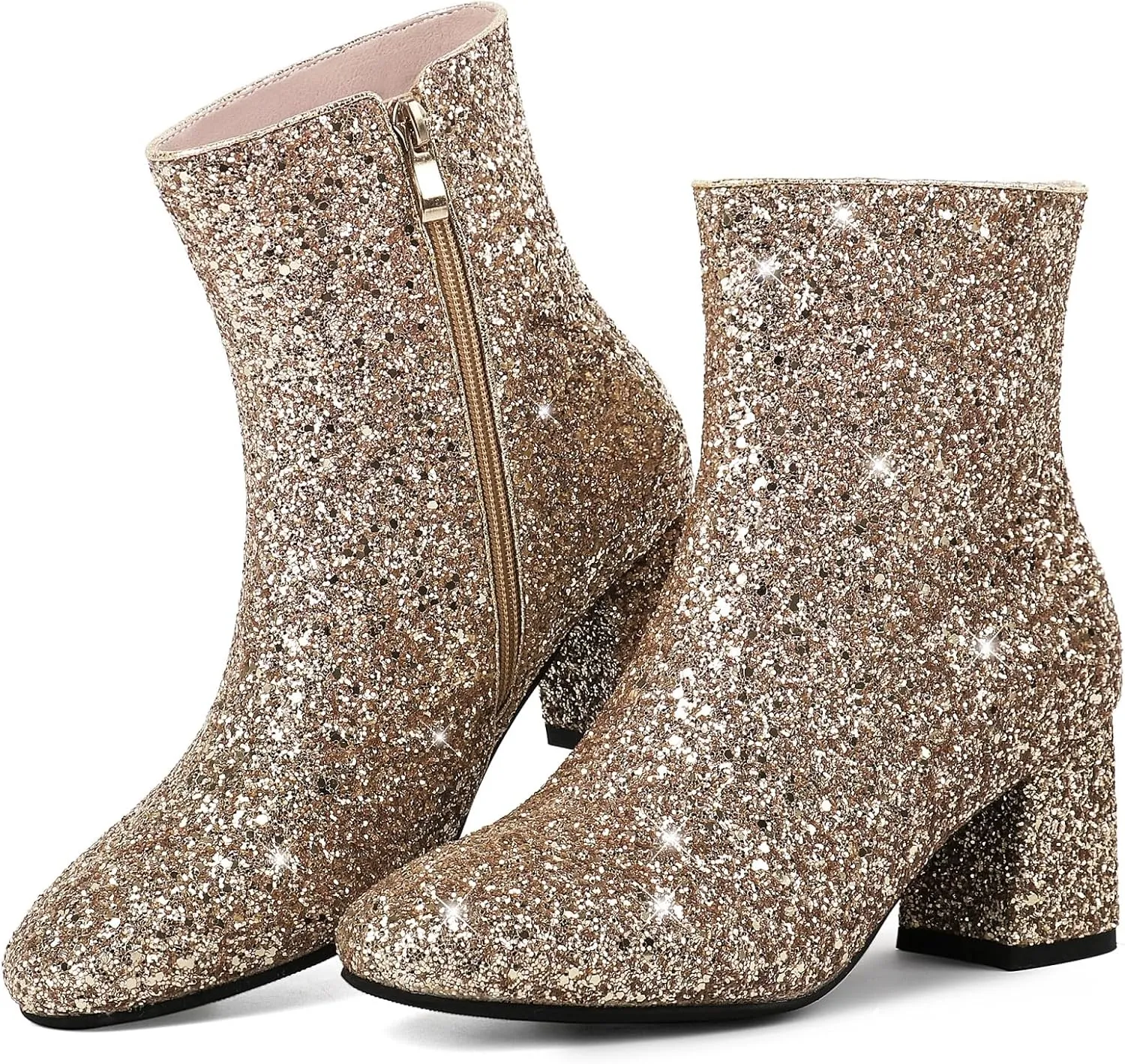 MAVMAX Women's Sequin Glitter Ankle Boots Chunky Heels Sparkly Booties