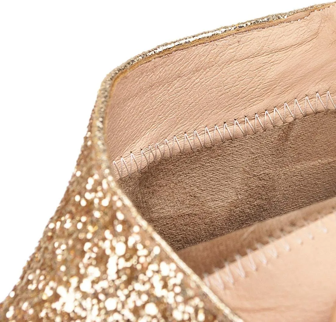 MAVMAX Women's Sequin Glitter Ankle Boots Chunky Heels Sparkly Booties
