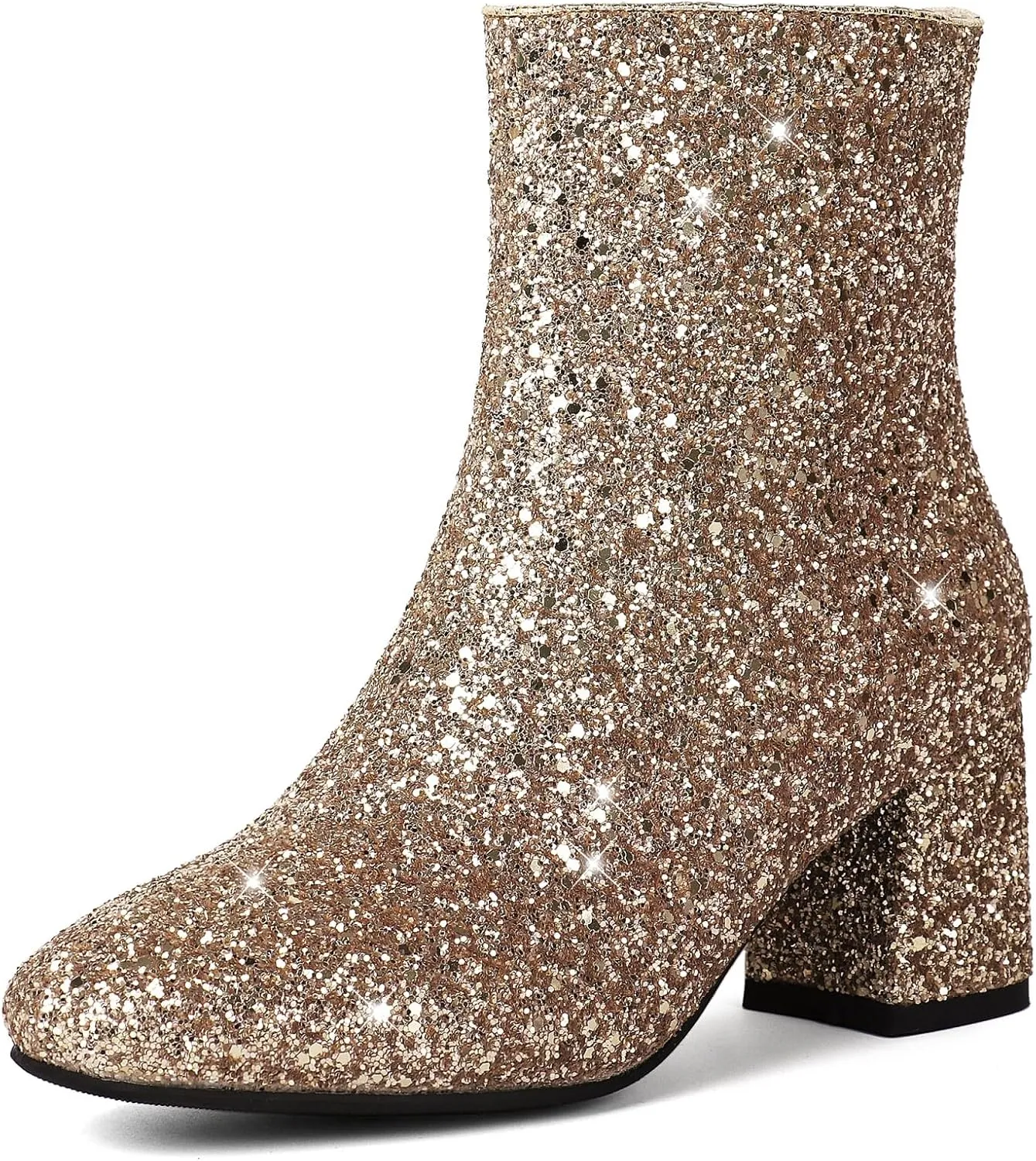 MAVMAX Women's Sequin Glitter Ankle Boots Chunky Heels Sparkly Booties