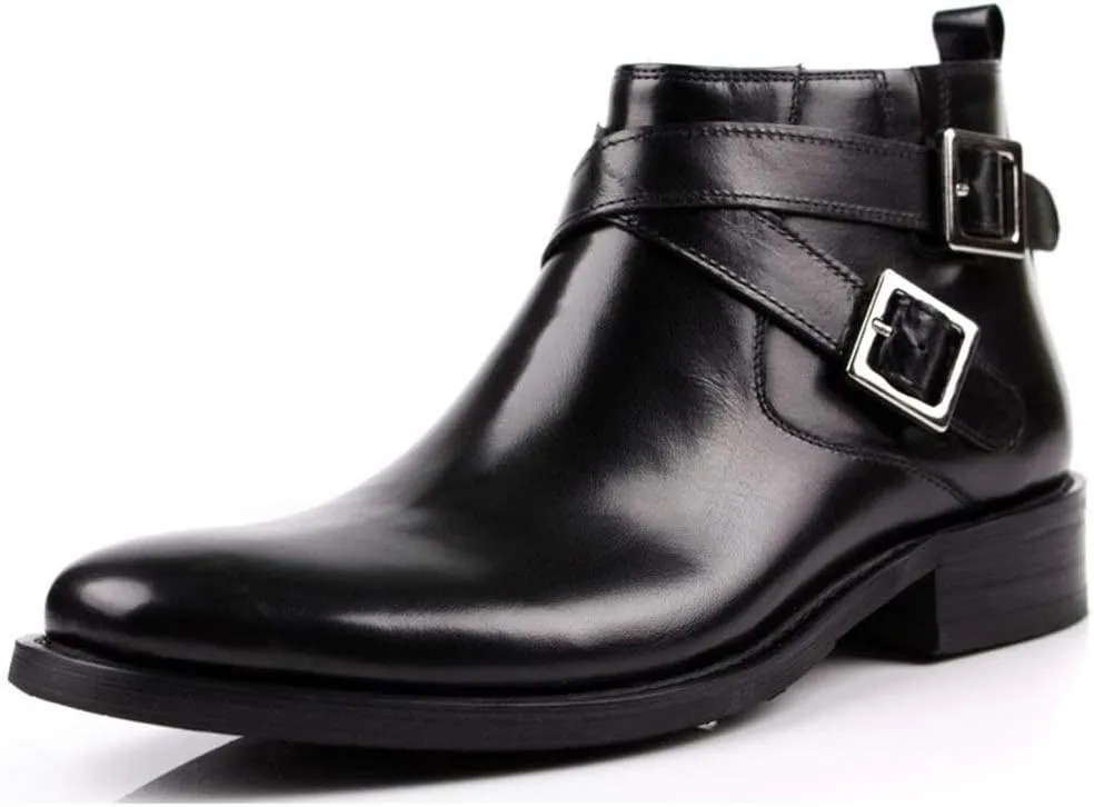 Men Ankle Boots Mens Pointed Zip High Top Boots Office For Show Genuine Leather The First Layer Of Cowhide Pure Leather