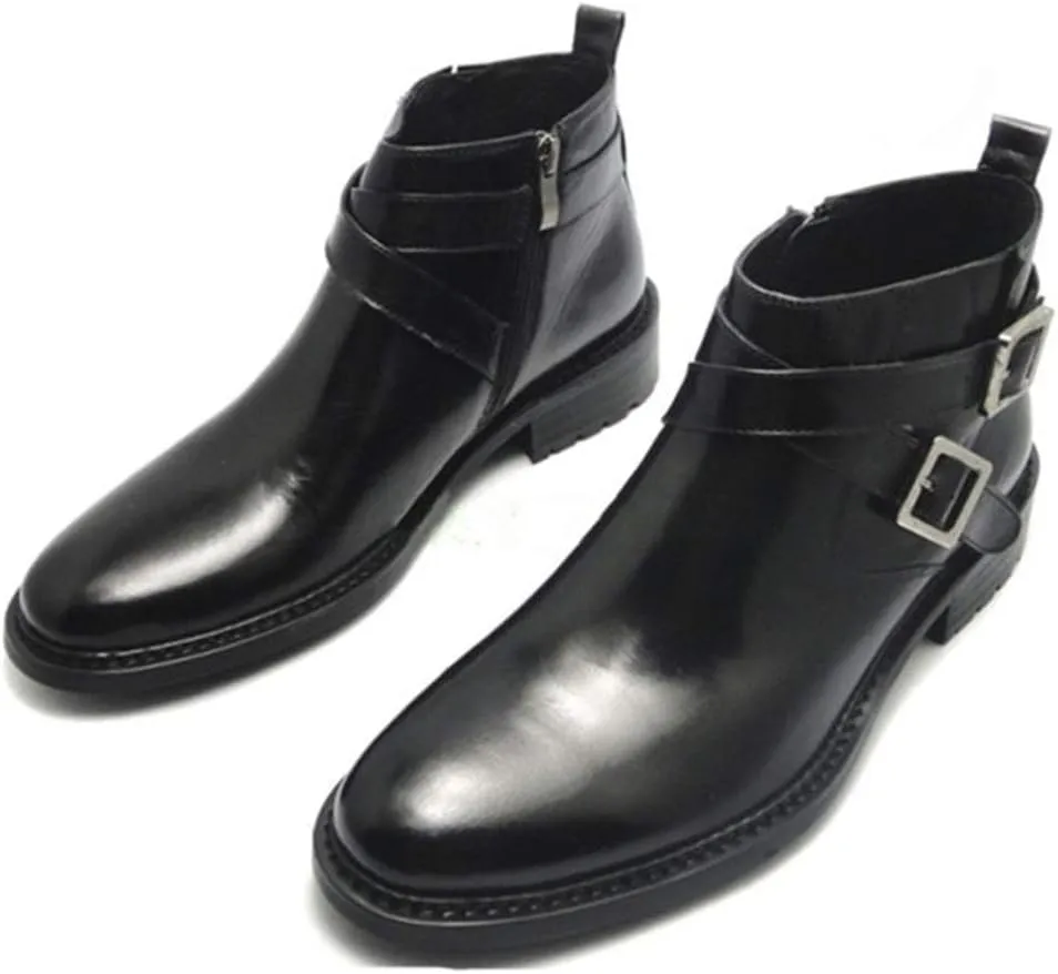 Men Ankle Boots Mens Pointed Zip High Top Boots Office For Show Genuine Leather The First Layer Of Cowhide Pure Leather
