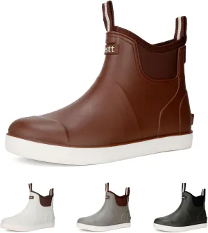 Men’s Deck Boots, Waterproof Men High Traction Fishing Boots, Lightweight Garden Rain Boots, Rubber Boots for Work Ankle, Durable Water Shoes for Boat