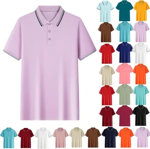 Mens Golf Shirt Short Sleeve Causal V Neck Polo Shirts Slim Fit Solid Button Down Collar T-Shirt Loose Pullover