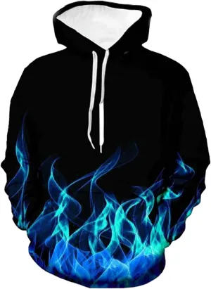 Men's Hoodies Big and Tall Long Sleeve 3D Flame Print Graphic Tee Shirts Casual Hooded Sweatshirts Outdoor Fashion