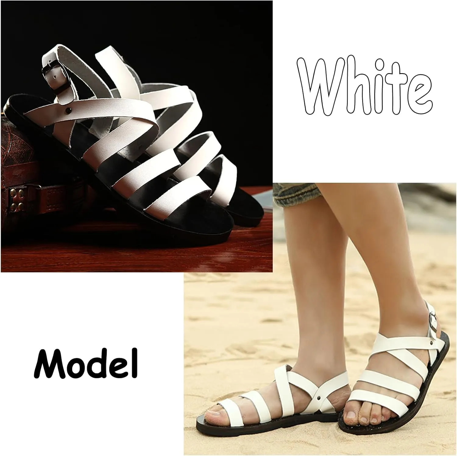 Men's Leather Cutout Flat Fisherman Sandals with Adjustable Ankle Buckle Lightweight Non-Slip Gladiator Sandals Fashion Open Toe Summer Beach Sandals