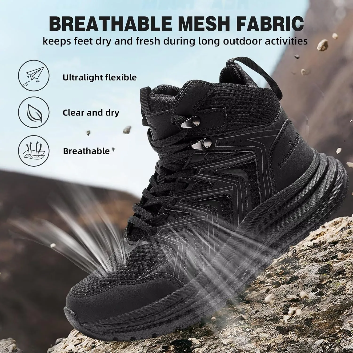 Men's Orthopedic Mid Trekking Hiking Boots: Comfortable Plantar Fasciitis Ankle Support Work Walking Running Shoes, Orthotic Cushion Sport Gym Cross Training Trail Sneakers for Foot Heel Pain Relief