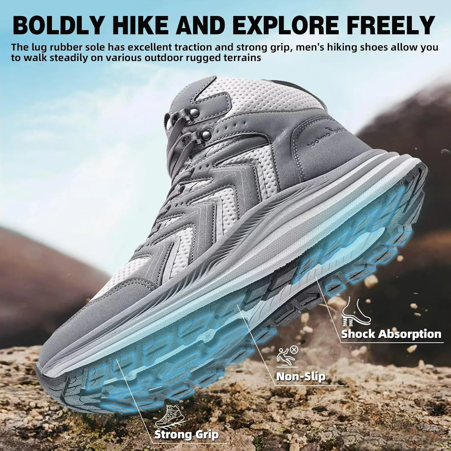 Men's Orthopedic Mid Trekking Hiking Boots: Comfortable Plantar Fasciitis Ankle Support Work Walking Running Shoes, Orthotic Cushion Sport Gym Cross Training Trail Sneakers for Foot Heel Pain Relief