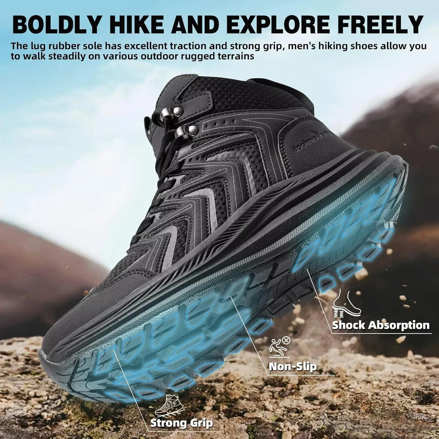 Men's Orthopedic Mid Trekking Hiking Boots: Comfortable Plantar Fasciitis Ankle Support Work Walking Running Shoes, Orthotic Cushion Sport Gym Cross Training Trail Sneakers for Foot Heel Pain Relief