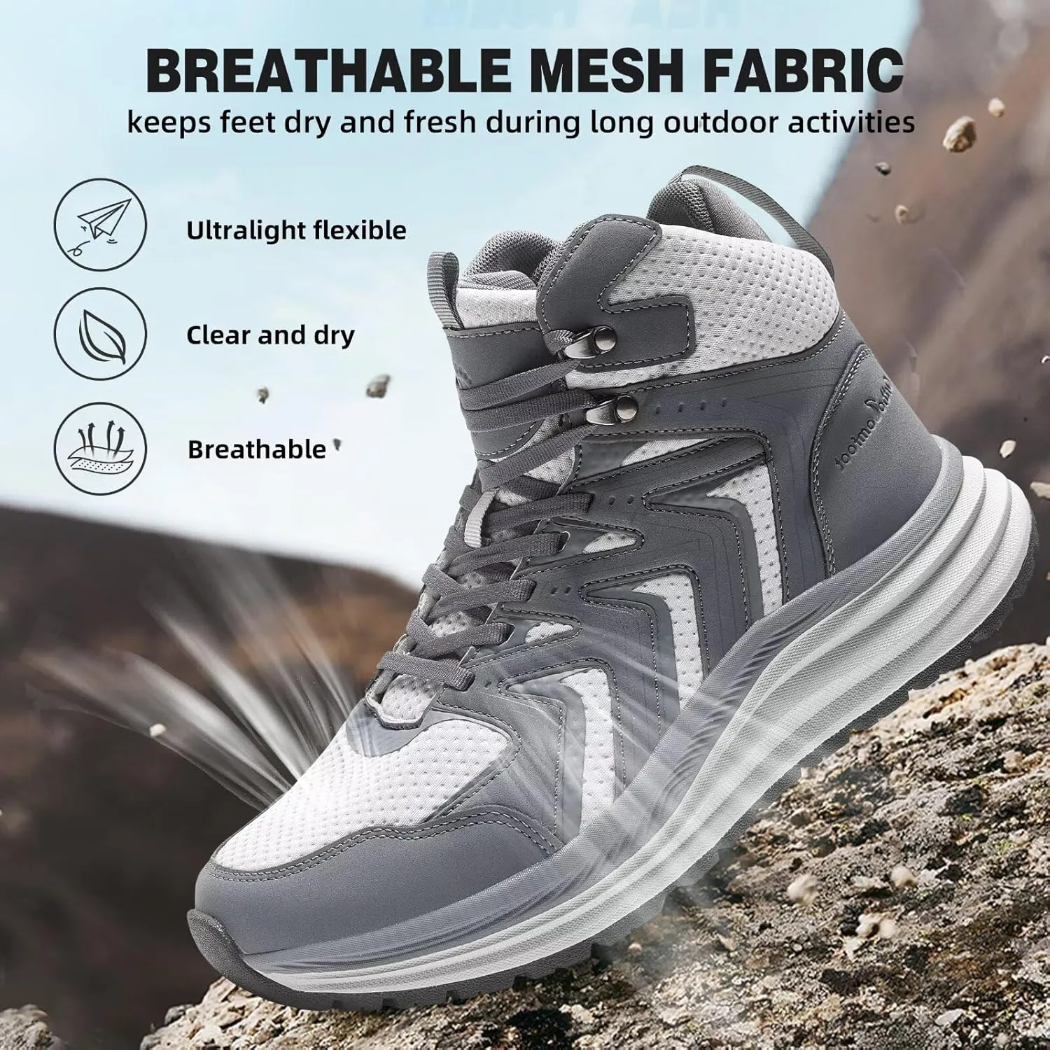 Men's Orthopedic Mid Trekking Hiking Boots: Comfortable Plantar Fasciitis Ankle Support Work Walking Running Shoes, Orthotic Cushion Sport Gym Cross Training Trail Sneakers for Foot Heel Pain Relief