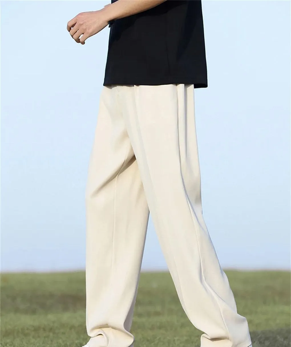 Men's Solid Color Casual Light Shiny Elastic Drape Wide Leg Suit Trousers