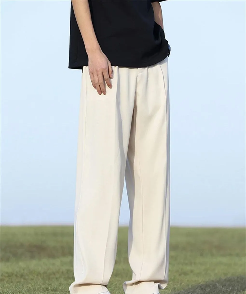 Men's Solid Color Casual Light Shiny Elastic Drape Wide Leg Suit Trousers