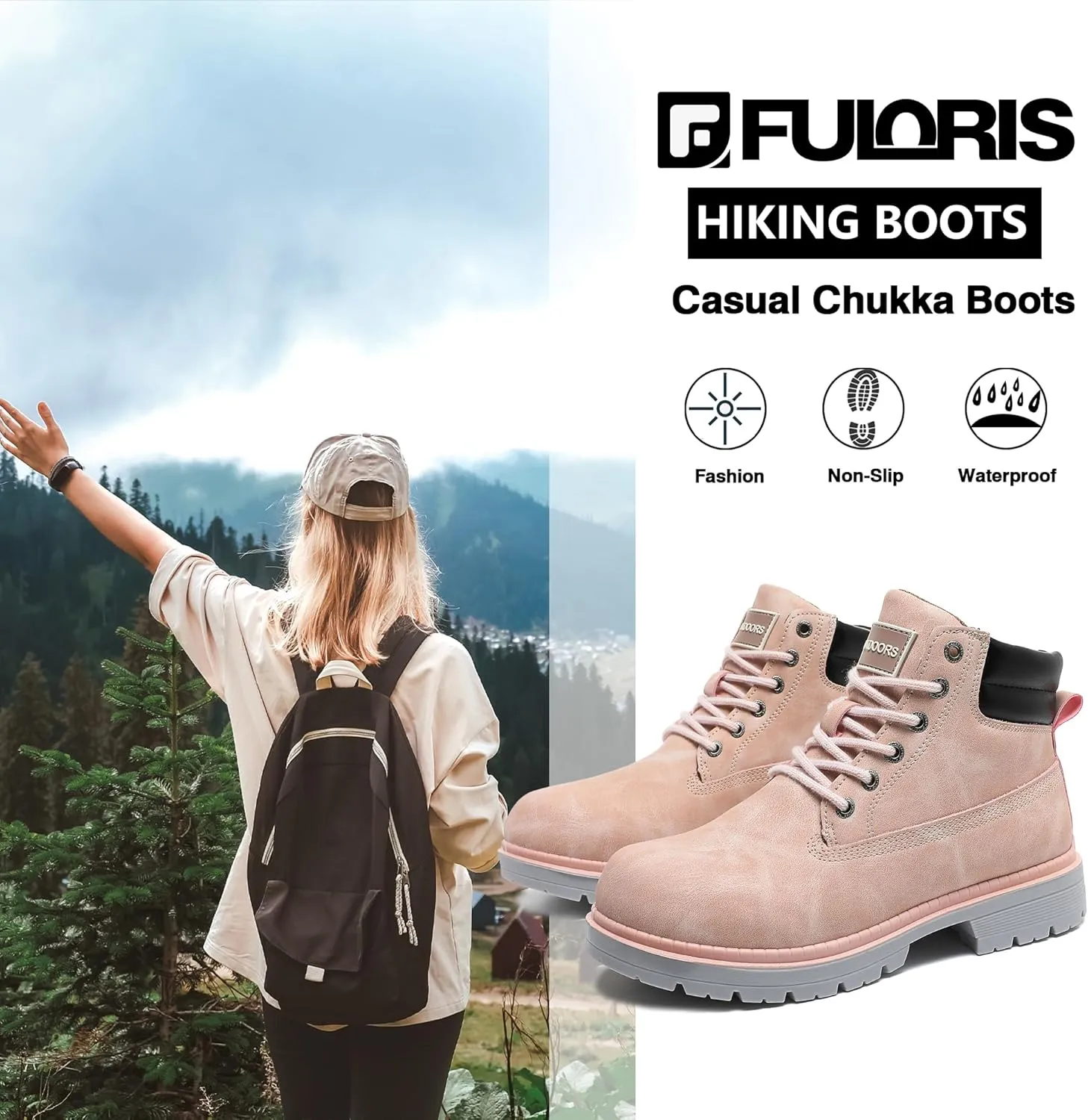 Men's Women's Hiking Boots Casual Chukka Boots Non Slip Outdoor Boot Waterproof Lightweight Ankle Boots Lace Up Walking Booties