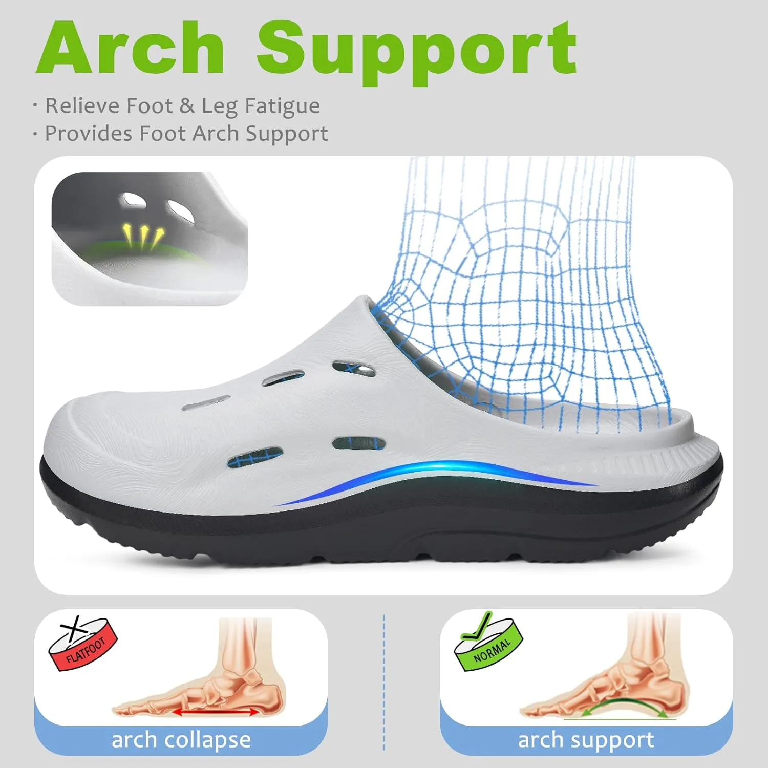 Mens Womens Wide Width Recovery Sandals Sport Slides with Plantar Fasciitis Arch Support Orthotic Clogs Shoes Comfortable Thick Cushion Shower Slippers