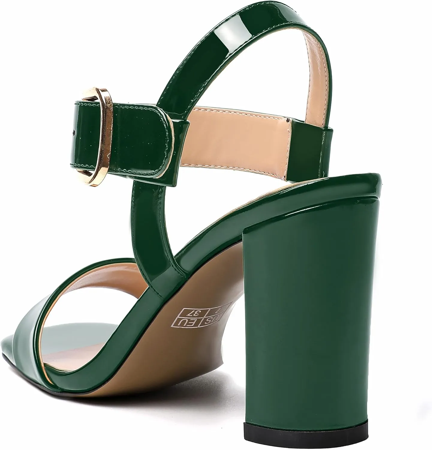 MERRORI Womens Ankle Strap Patent Mule Open Toe Sexy Dating Buckle Chunky High Heel Heeled Sandals 3.3 Inch