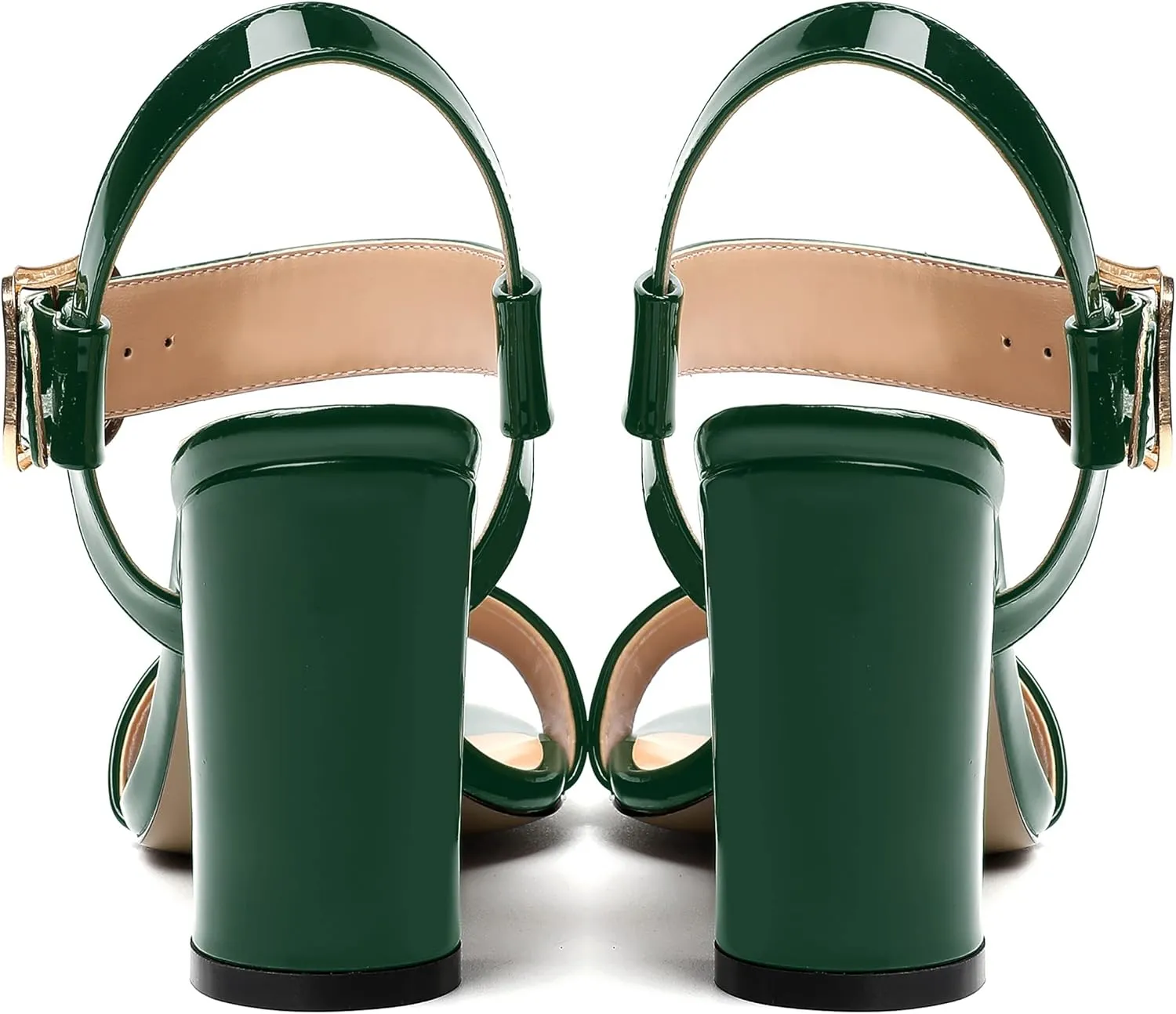 MERRORI Womens Ankle Strap Patent Mule Open Toe Sexy Dating Buckle Chunky High Heel Heeled Sandals 3.3 Inch
