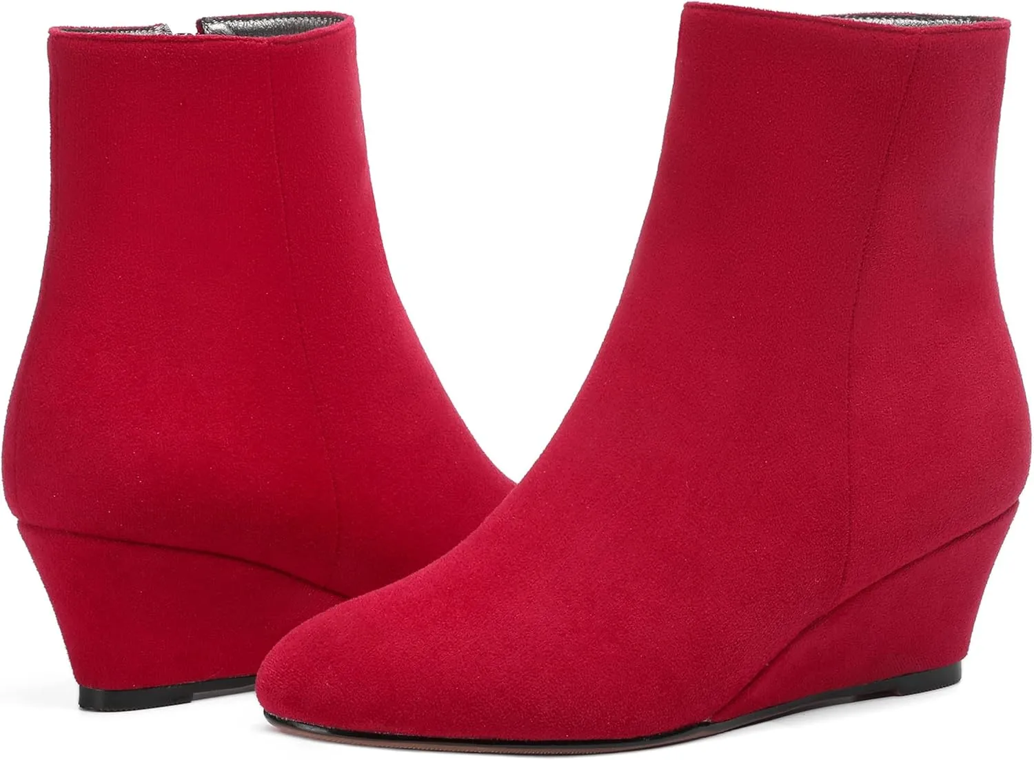 MERRORI Womens Casual Zip Suede Wedge Booties Office Round Toe Wedge Booties Low Heel Ankle High Boots 2 Inch