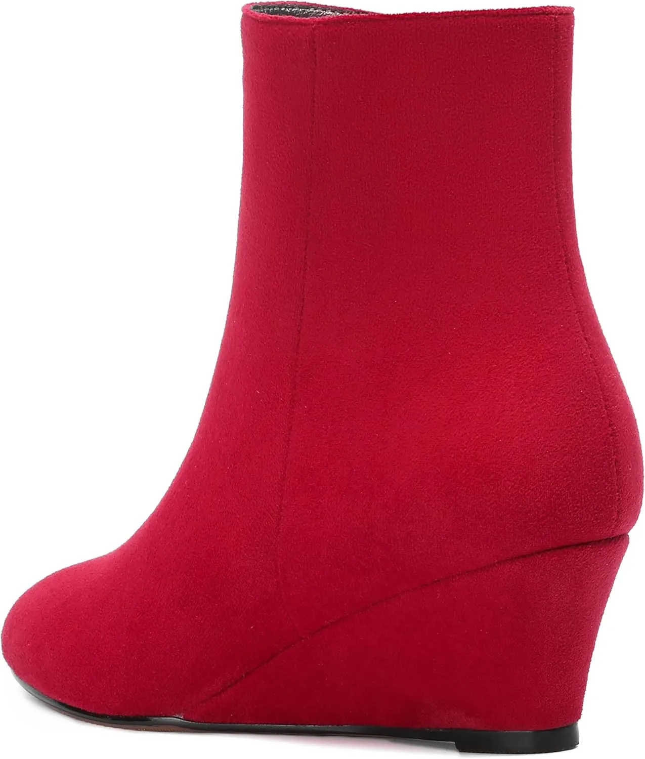 MERRORI Womens Casual Zip Suede Wedge Booties Office Round Toe Wedge Booties Low Heel Ankle High Boots 2 Inch