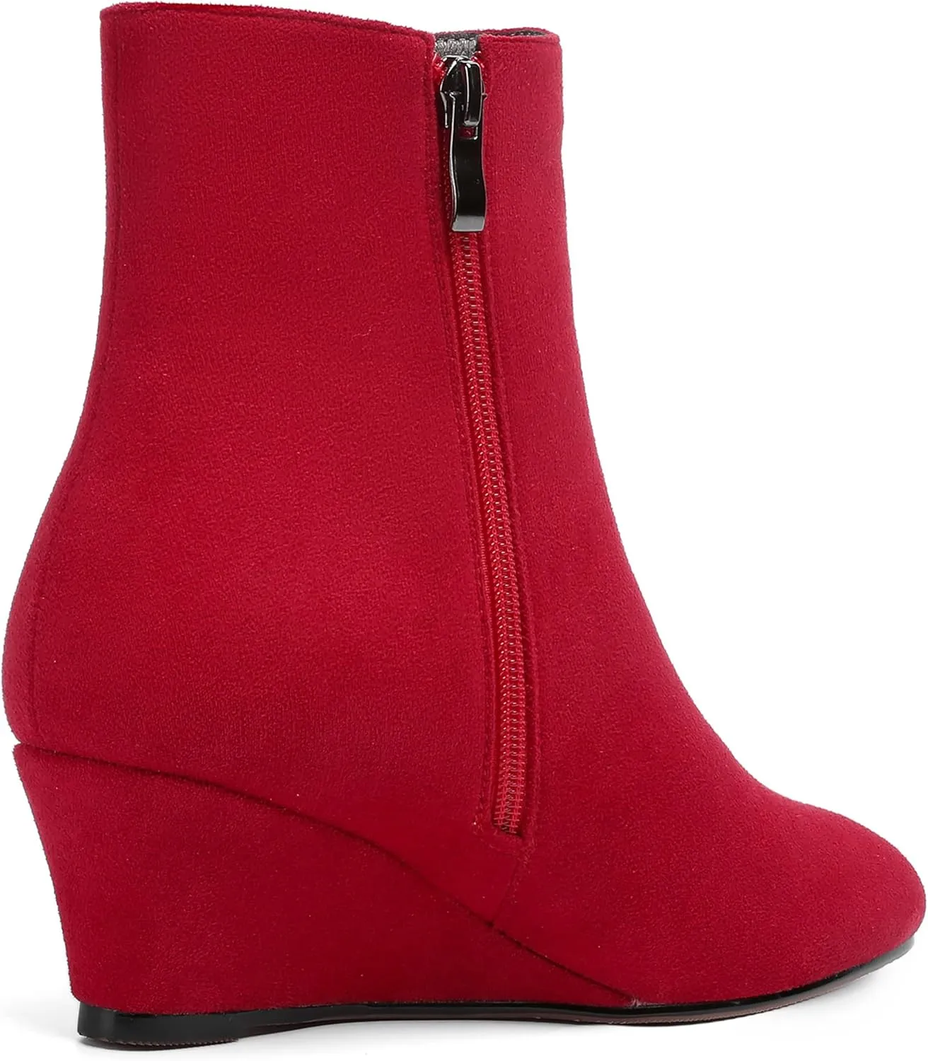 MERRORI Womens Casual Zip Suede Wedge Booties Office Round Toe Wedge Booties Low Heel Ankle High Boots 2 Inch