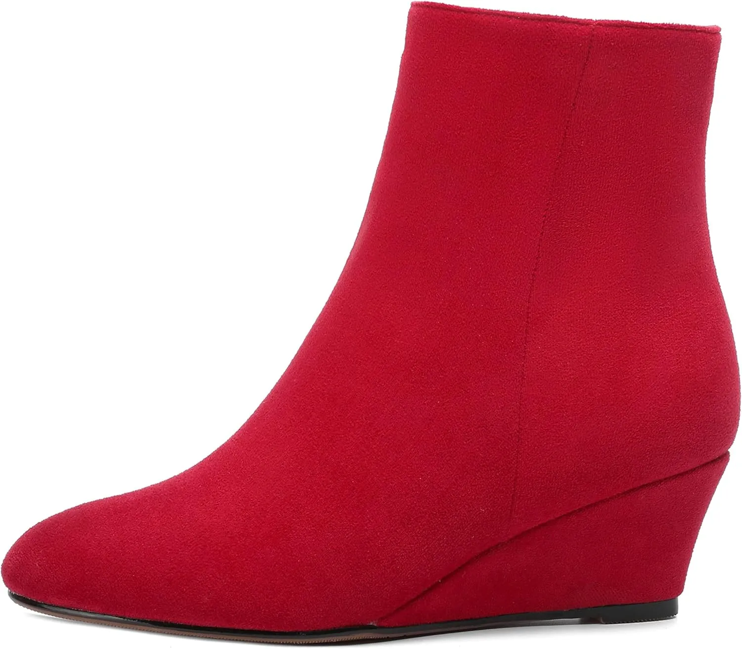 MERRORI Womens Casual Zip Suede Wedge Booties Office Round Toe Wedge Booties Low Heel Ankle High Boots 2 Inch