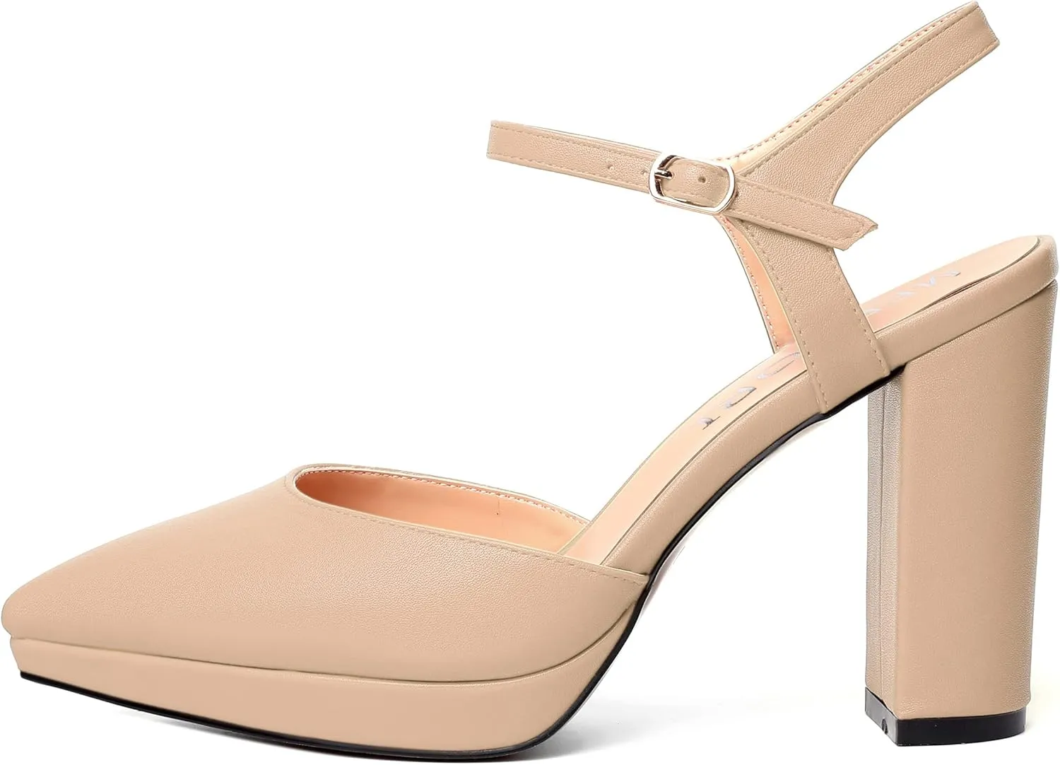 MERRORI Womens Evening Matte Sandals Dress Buckle Pointed Toe Ankle Strap Chunky High Heel Pumps Shoes 4 Inch