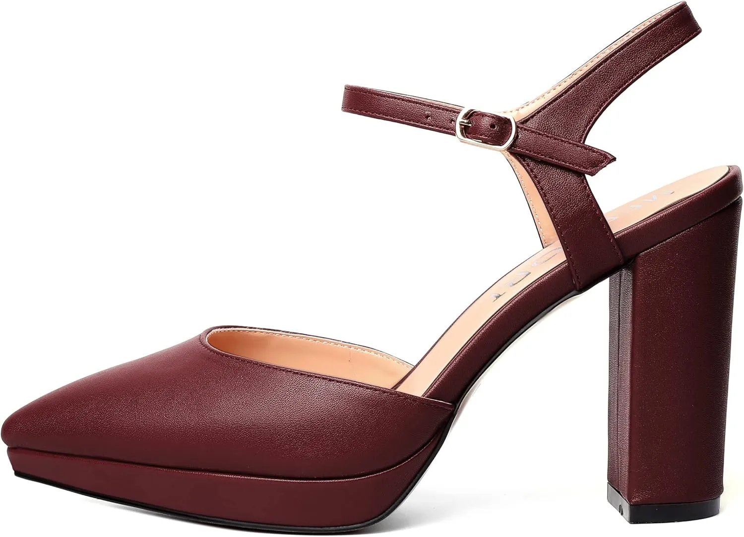 MERRORI Womens Evening Matte Sandals Dress Buckle Pointed Toe Ankle Strap Chunky High Heel Pumps Shoes 4 Inch