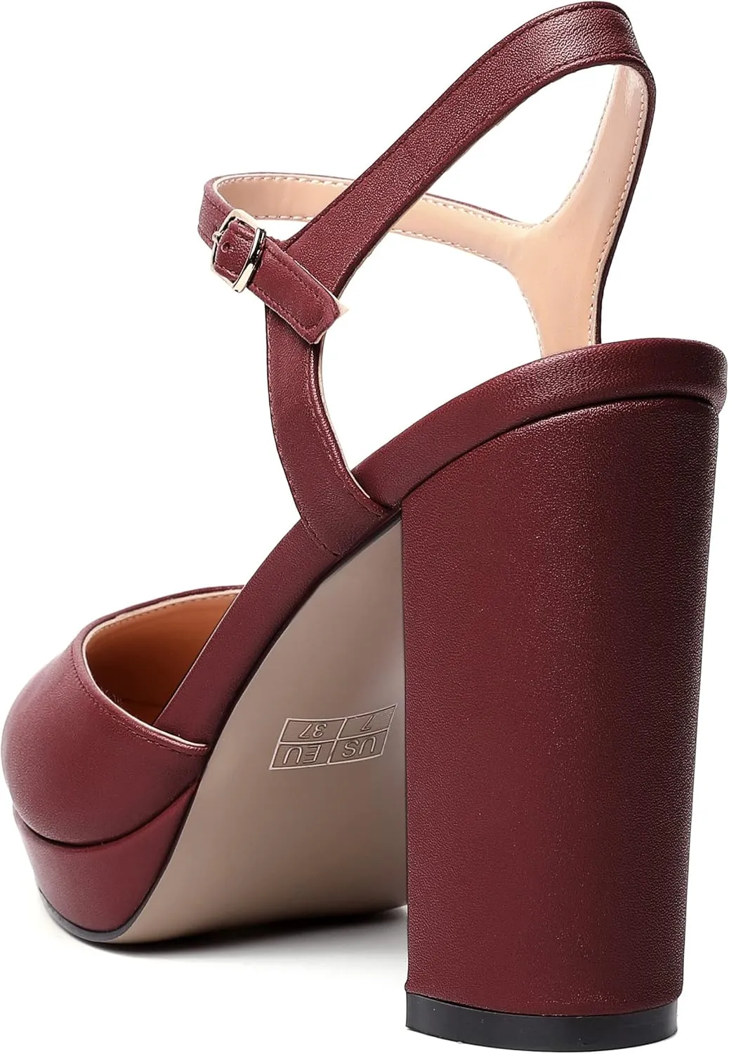 MERRORI Womens Evening Matte Sandals Dress Buckle Pointed Toe Ankle Strap Chunky High Heel Pumps Shoes 4 Inch