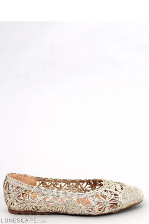 Metallic Gold Embroidered Cutout Women's Ballet Flats