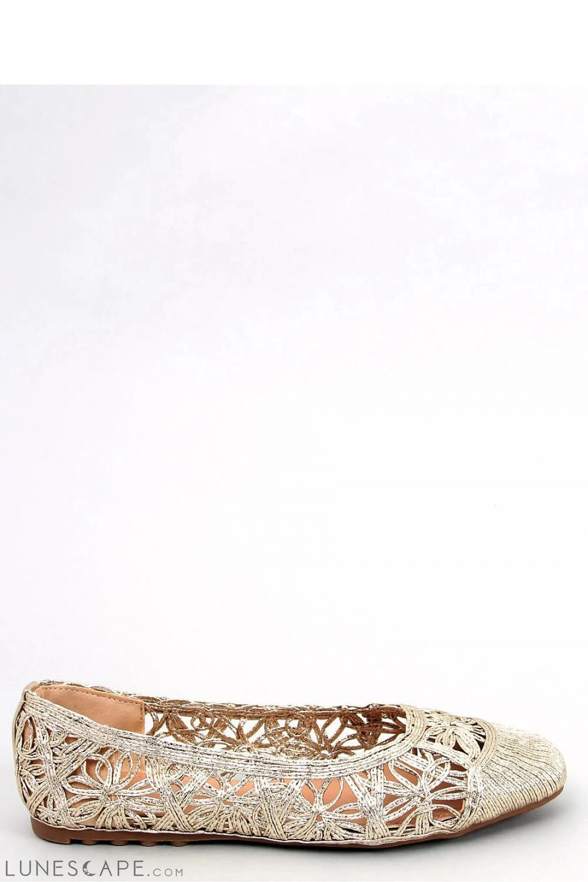 Metallic Gold Embroidered Cutout Women's Ballet Flats